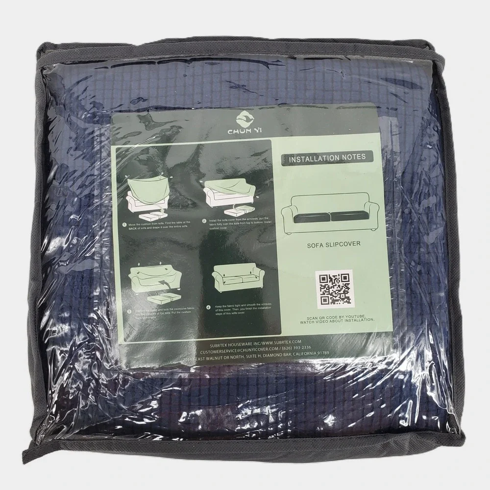 Subrtex Chun‎ Yi Sofa Slipcover 5 Piece Stretch Dark Blue Checkered Medium New